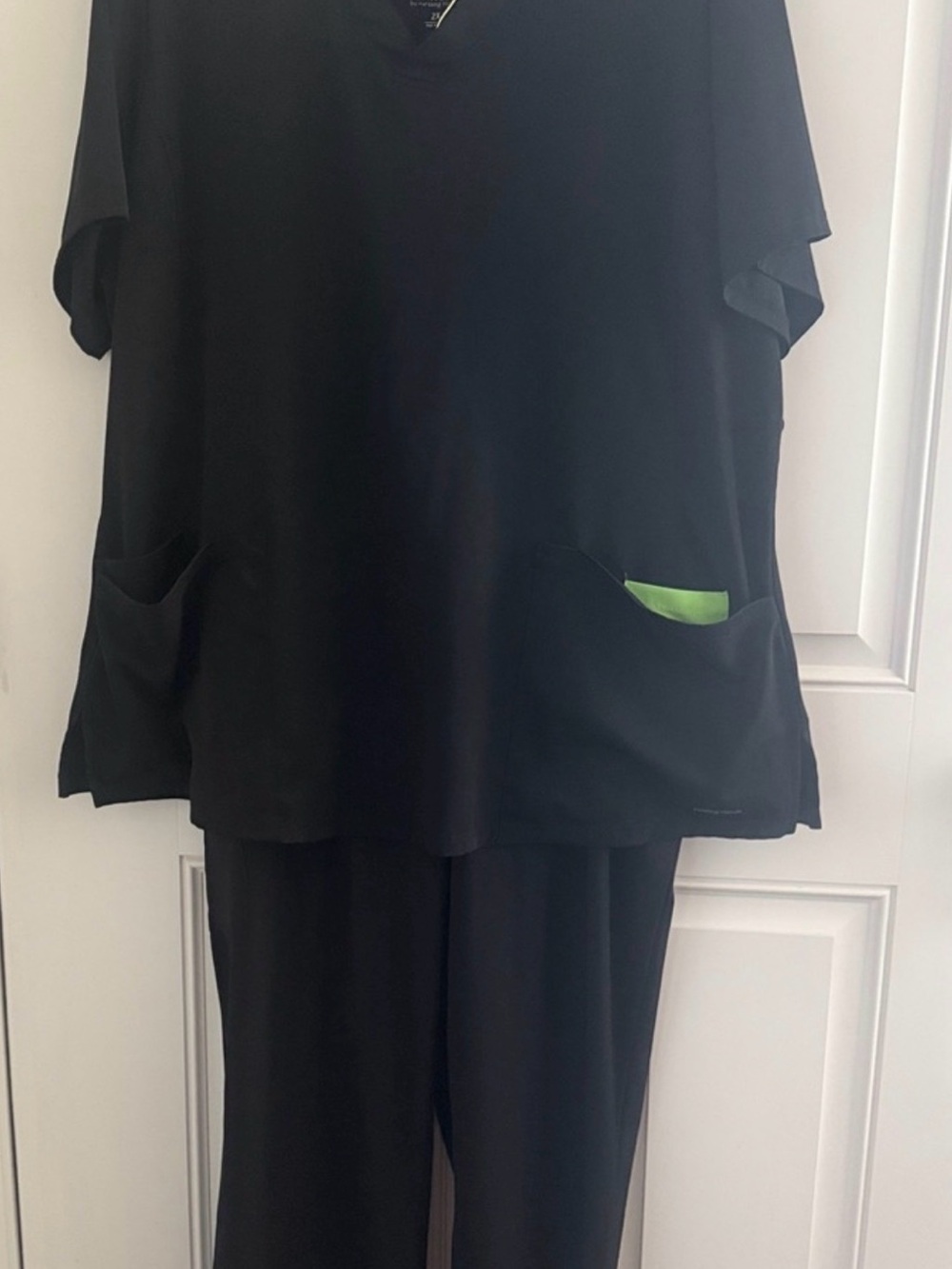 healing hands Black Straight Leg Scrub Set with Lime Accent